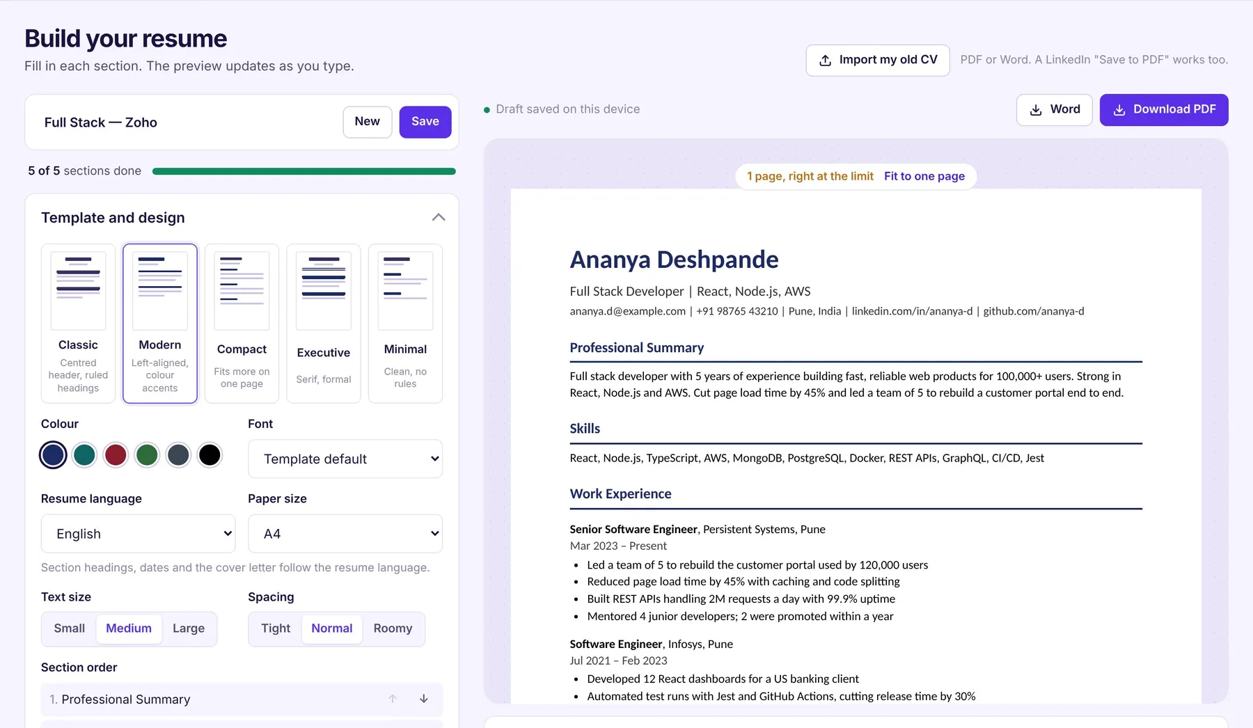 Resume builder with live preview
